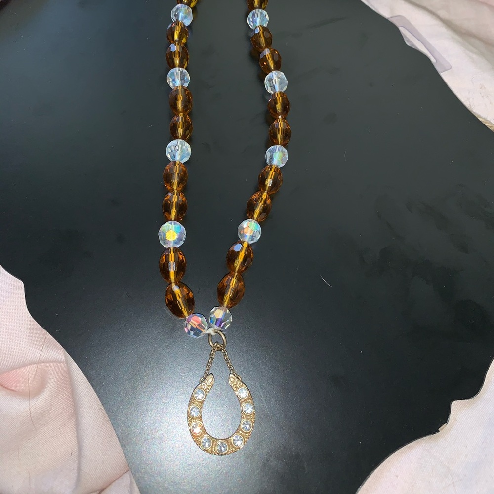 Cowgirl horse shoe Swarovski crystal necklace